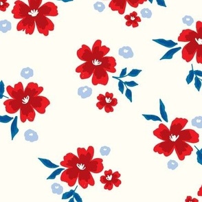 Spaced Out Red White and Blue Americana Floral on white