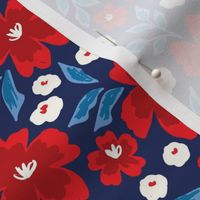 Red White and Blue Americana Floral on navy