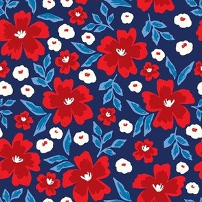 Red White and Blue Americana Floral on navy