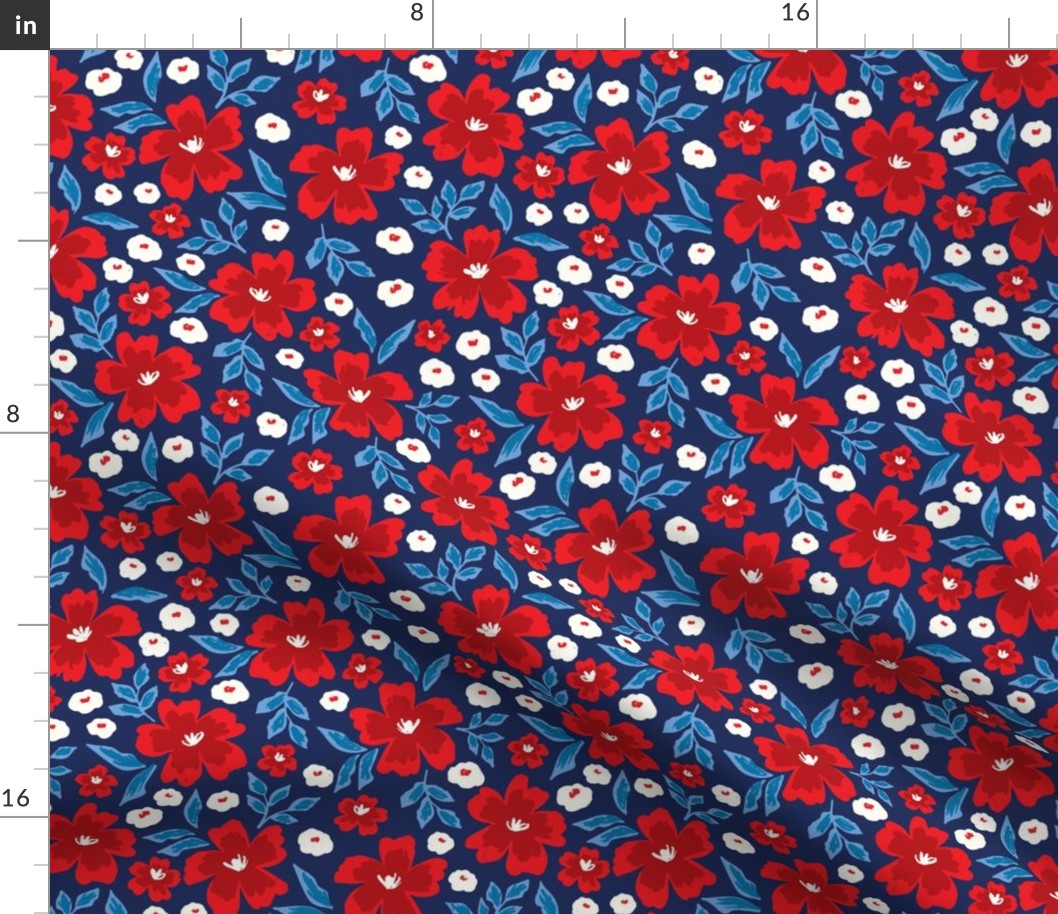 Red White and Blue Americana Floral on navy