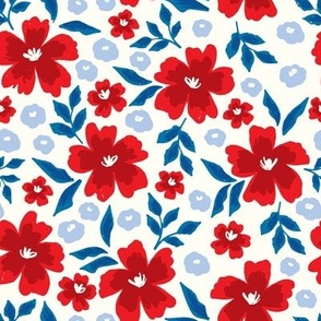 Red White and Blue Americana Floral on white