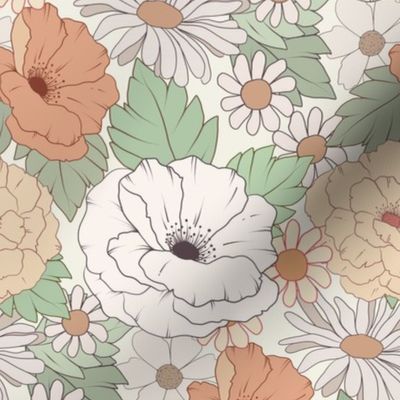 Retro Floral – Nostalgic 1960s and 70s Flowers (lt-11) small scale
