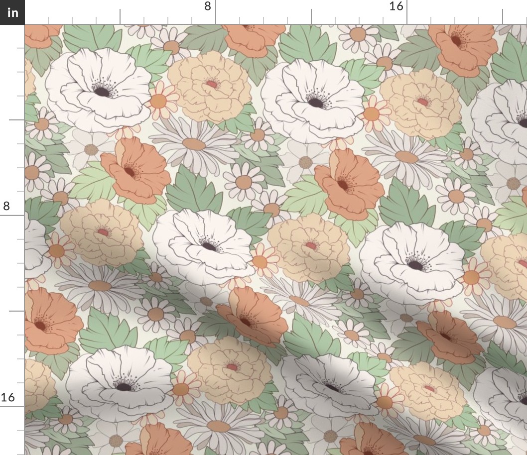 Retro Floral – Nostalgic 1960s and 70s Flowers (lt-11) small scale