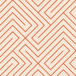 Sunset Red Orange Linear Maze Parquet on Cream