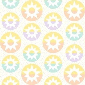 small pastel sunshine sun rays modern graphic in white yellow lavender peach aqua childrens bedding nursery kitchen wallpaper