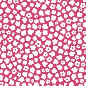 ditsy flower field - white on soft red