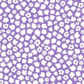 ditsy flower field - white on pastel purple