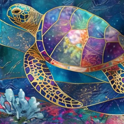 Patchwork Colorful Sea Turtles