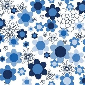 S ✹ Retro Floral in Royal Blue and Navy - 60's & 70's Inspired Fashion