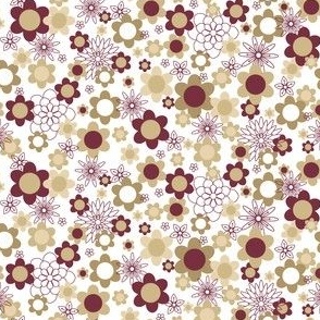 XS ✹ Retro Floral in Burgundy and Gold - 60's & 70's Inspired Fashion
