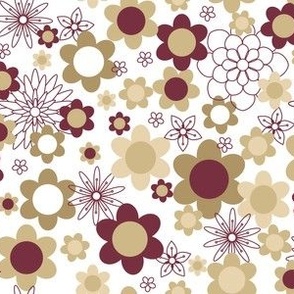 S ✹ Retro Floral in Burgundy and Gold - 60's & 70's Inspired Fashion