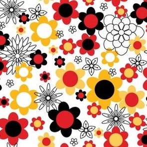 S ✹ Retro Floral in Red and Yellow - 60's & 70's Inspired Fashion