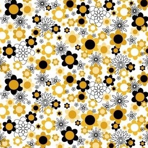 XS ✹ Retro Floral in Black and Yellow - 60's & 70's Inspired Fashion