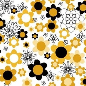 S ✹ Retro Floral in Black and Yellow - 60's & 70's Inspired Fashion