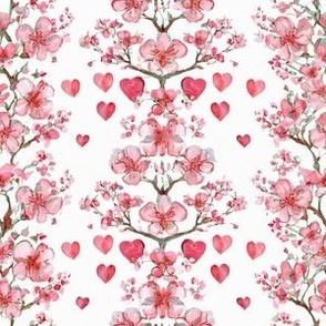 Valentine's Day Hearts & Flowers Watercolor Damask