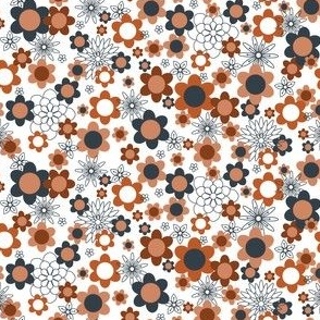 XS ✹ Retro Floral in Orange and Grey - 60's & 70's Inspired Fashion