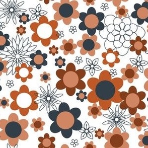 S ✹ Retro Floral in Orange and Grey - 60's & 70's Inspired Fashion