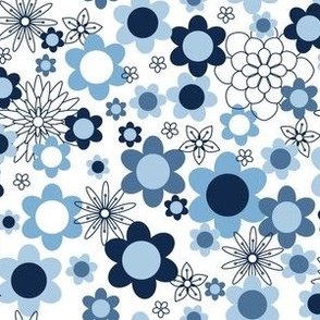 S ✹ Retro Floral in Pale Blue and Navy - 60's & 70's Inspired Fashion