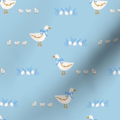 Ducks and Ducklings in Blue