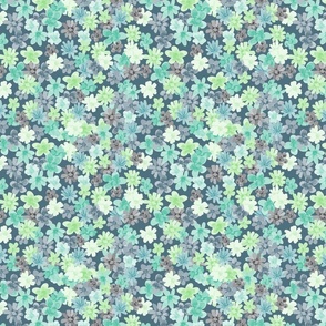 Ditsy Flowers in Cracked Pepper Blue Green on Blue Small