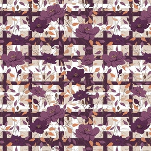 Eggplant Cream White Trellis floral