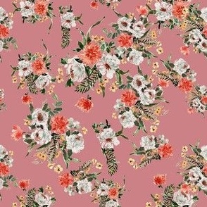 Octobravo Small Florals Lychee Pink Hand painted watercolor fall autumn florals fashion apparel quilting fabric wallpaper red green grey