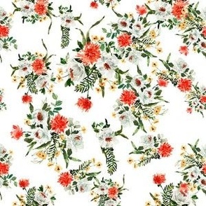 Octobravo Small Florals white Hand painted fall autumn watercolor florals fashion apparel quilting fabric wallpaper red green grey