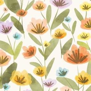 Spring Watercolor Floral // Multicolor // Peach, Pink, Yellow, Blue, Purple //