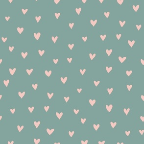 Valentines Hand Drawn Hearts in pink and green