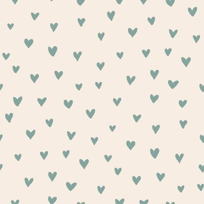 Valentine's Hand drawn hearts green on white