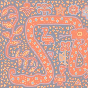 Kuna Indian Serpent with Flowers - Deaign 16380174 - Peach Blue Gray Yellow