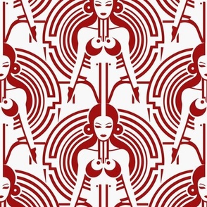 Art Deco Futuristic Goddess - Red And White