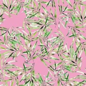 Palm Leaves Pink small Hand painted watercolor palm leaves fashion apparel quilting fabric wallpaper green