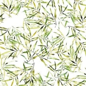 Palm Leaves White small Hand painted watercolor palm leaves fashion apparel quilting fabric wallpaper green