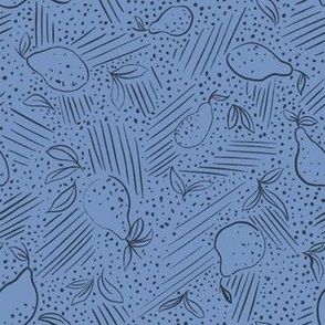 Summer pear hand drawn line work pattern with dots & minimal color, in blue.