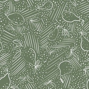 Summer pear hand drawn line work pattern with dots & minimal color, in green.