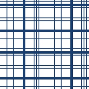White with Classic Navy Blue Plaid