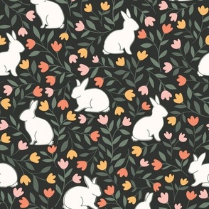 Bunny Blooms - Multi-Color - White - Dark Background