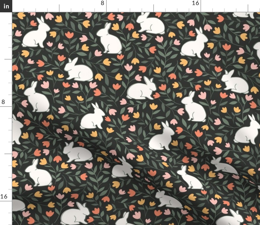 Bunny Blooms - Multi-Color - White - Dark Background