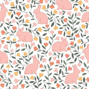 Bunny Blooms - Multi-Color - Pink - White Background