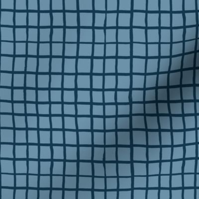 Wonky squares grid in Classic Blue  - multi directional - Denim and Light Blue