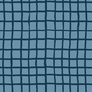 Wonky squares grid in Classic Blue  - multi directional - Denim and Light Blue