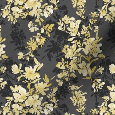 Possibilities Floral Pattern grey small Hand painted watercolor florals fashion apparel quilting fabric wallpaper