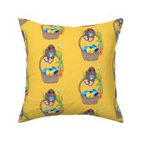 chocolate bunny blue bowtie on  yellow Angela Broadbent 2024