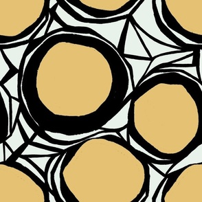 70s Retro Inspired Circles | Large Version | Black and Yellow Vintage Retro 70s Circle Print