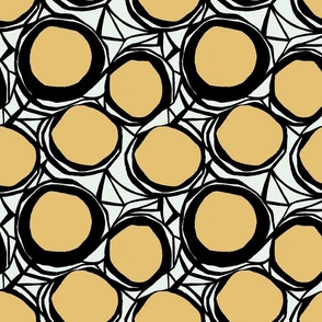 70s Retro Inspired Circles | Medium Version | Black and Yellow Vintage Retro 70s Circle Print 