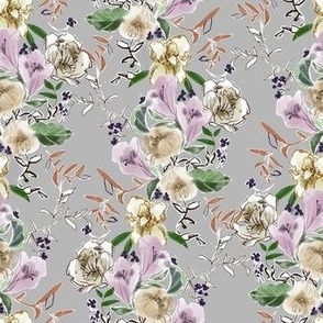 Keep Trying Floral Pattern Small Vertical Fashion Apparel Quilting Fabric Wallpaper Grey