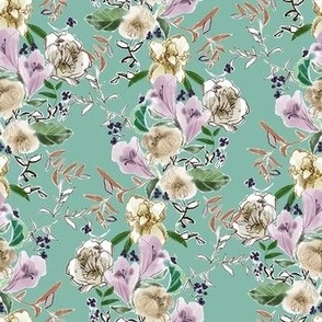 Keep Trying Floral Pattern Small Vertical Fashion Apparel Quilting Fabric Wallpaper Mint Green