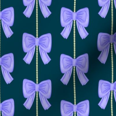 Blue Bows with Beads on Dark Green Large Scale