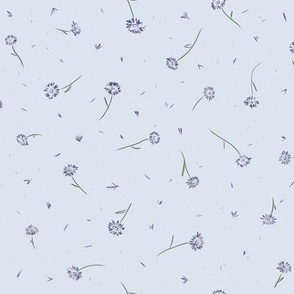 SMALL - Innocent daisy flowers in a soft, dreamy arrangement - simple spring floral - purple on light blue
